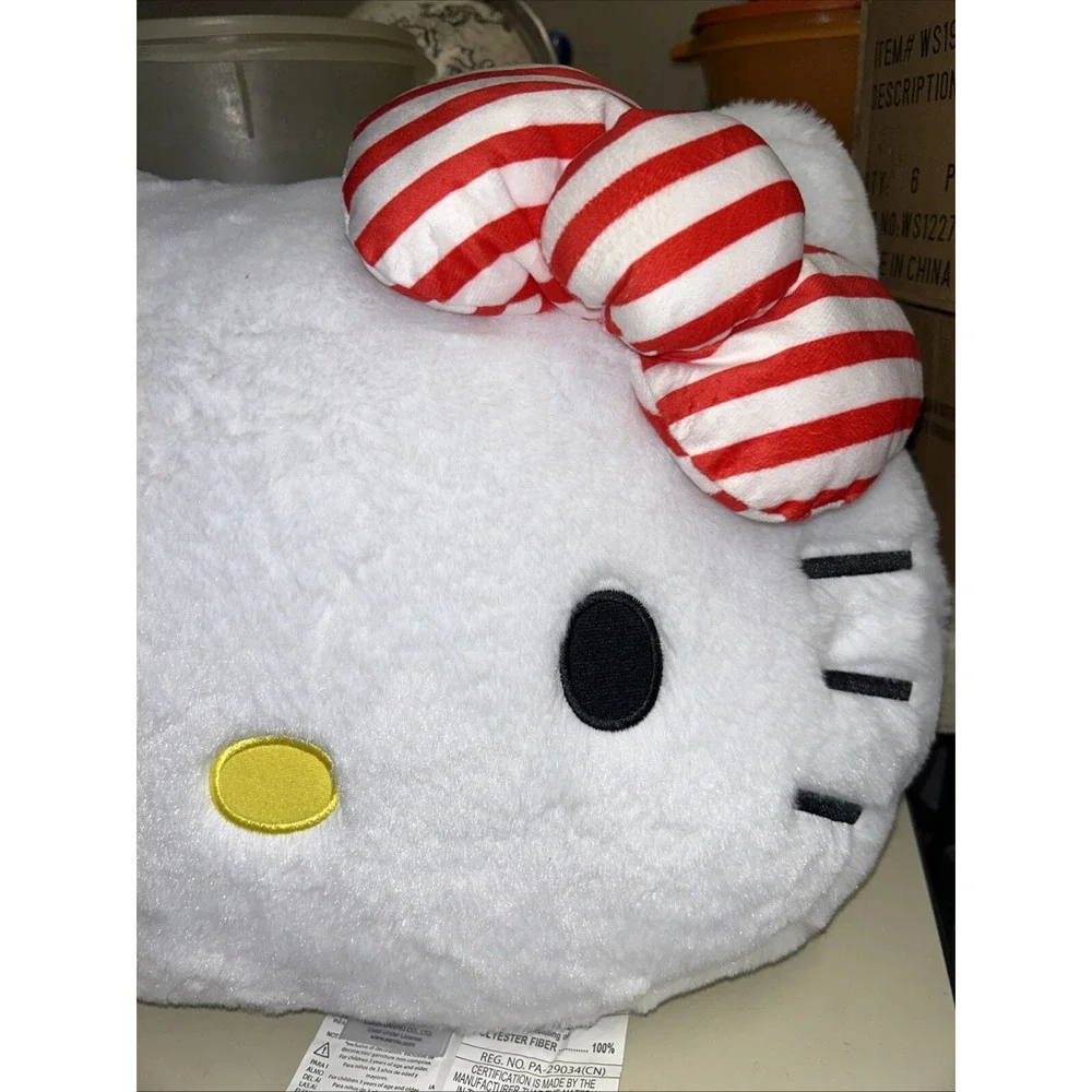Hello Kitty Christmas Santa Pillow New 2024 White Red Candy Cane Bow Holiday